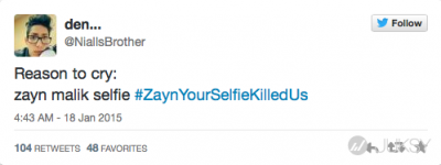One Direction 成員 Zayn Malik 在Twitter 上公佈了新髮型照後 女歌迷用「#殺了我吧」分享了他的自拍照