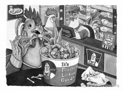 「當人肉被從超市買回來食用烹煮」，美國女畫家繪製的人與動物互換的世界，讓人不寒而慄…